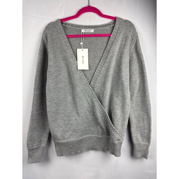 Tanib Grey V-Neck Crossover Sweater M - Picture 1 of 5